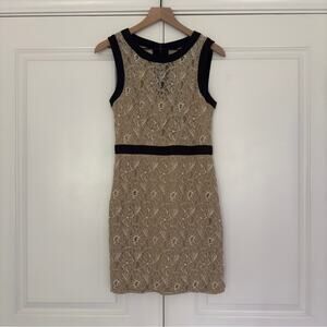Max and Cleo Lace Mini Dress Sleeveless Tan Black Contrast Lined Zip Up Zipper 8